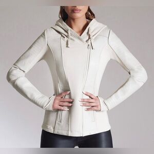 NEW Blanc Noir Asymmetrical Hooded Moto Jacket - White Assylum - Women's Medium